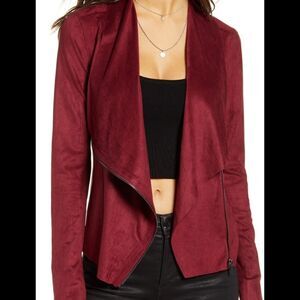 Blank NYC Drape Front Faux Suede Jacket in Red Vegan